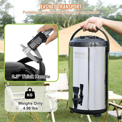 VEVOR Stainless Steel Insulated Beverage Dispenser, 2.4 Gallon 9.2 Liter, Thermal Hot and Cold Drink Server Dispenser with Spigot Handle, Food-grade for Hot Tea Coffee Water Restaurant Drink Shop - Image 6