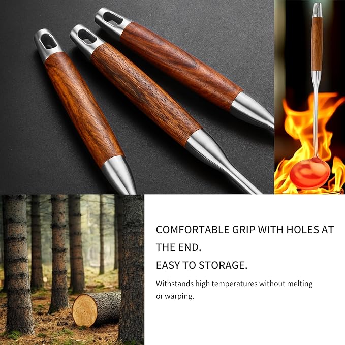 Izurok 18/10 Stainless Steel Kitchen Utensils Set,6 Piece Cooking Utensils With Wood Handle,Heat Resistant Kitchen Tool Set With Spatula, Spoon, Ladle, Skimmer, Slotted Spoon, Pasta - Image 4