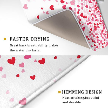 Valentine's Day Dish Drying Mat for Kitchen Counter Love Heart Kitchen Dish Drying Pad 16”x18” Absorbent Reversible Happy Valentine Dishes Drainer Pad Dish Drying Rack Mat for Countertop