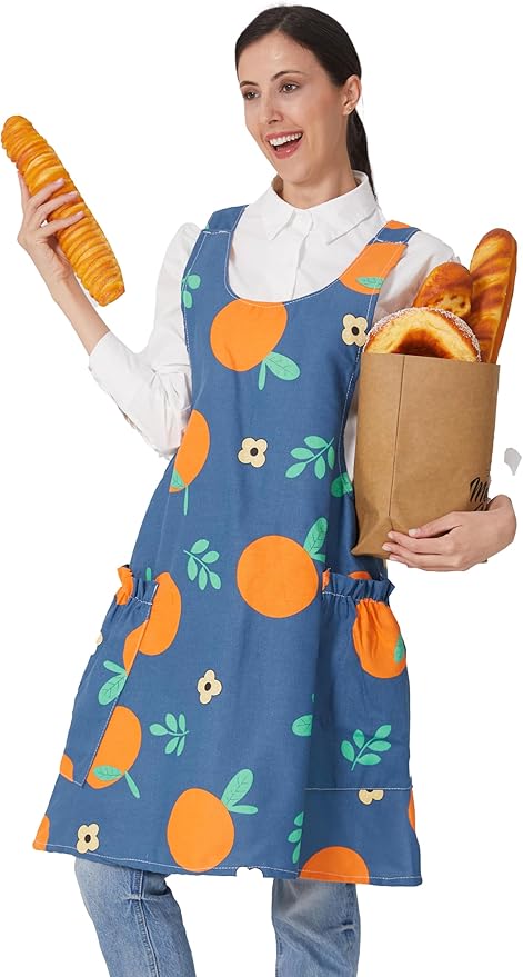 Cozy Adjustable Cross Back Aprons for Women with Pockets Cotton Linen Cooking Kitchen Baking