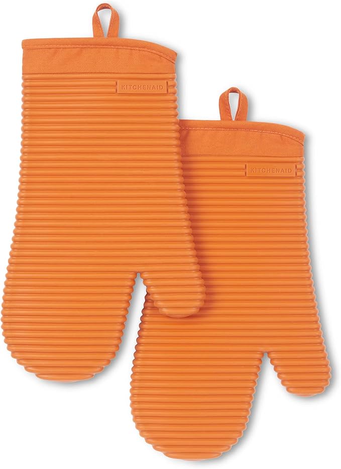 KITCHENAID Ribbed Soft Silicone Oven Mitt 2-Pack Set, 7.5"x13", Honey by KitchenAid