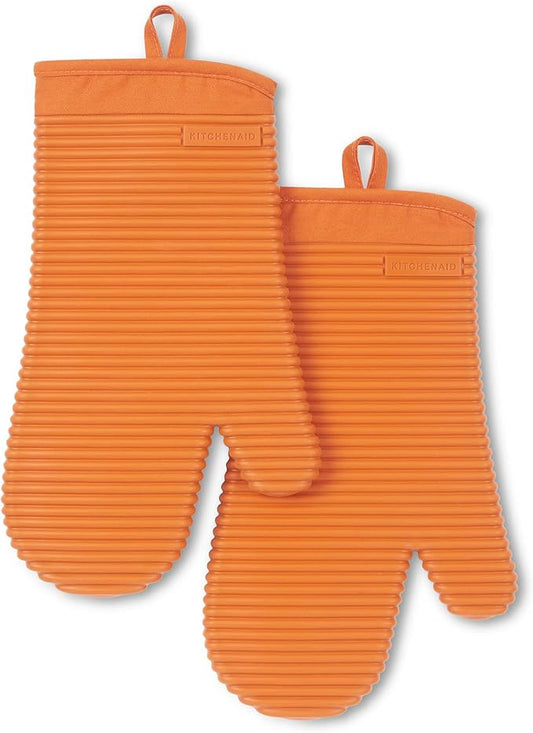 KITCHENAID Ribbed Soft Silicone Oven Mitt 2-Pack Set, 7.5"x13", Honey by KitchenAid