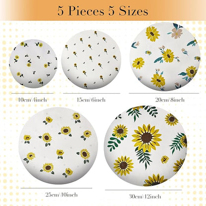 Tirphy 5-Size Reusable Bowl Covers for Bread Proofing - Beeswax Bowl Covers Reusable 4/6/8/10/12 Inch - Elastic Cotton Cloth Sourdough Cover - Shower Caps for Sourdough Bread (Flower style)