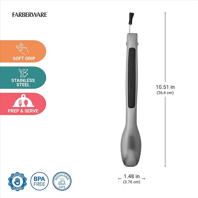 Farberware Stainless Steel Kitchen Tongs 9 Inch Locking Heat Resistant Ergonomic Handle Scalloped Tips Durable Dishwasher Safe Cooking and Serving Tool - Image 2