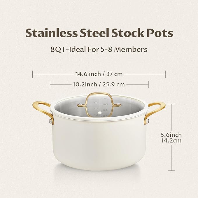 BEZIA 8 Quart Stainless Steel Stock Pot, Casserole with Lid, Large Cooking Pot, Soup Pot wiht Sturdy Handle, Compatible with Most Cooktops, Even Heat Distribution - Image 8