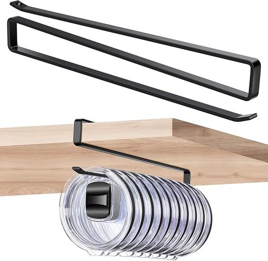 Cup Lid Organizer, Tumbler Lid Holder for 12 Lids Under Cabinet, Space Saving Hook for Kitchen Storage, No Drilling, Carbon Steel, Black