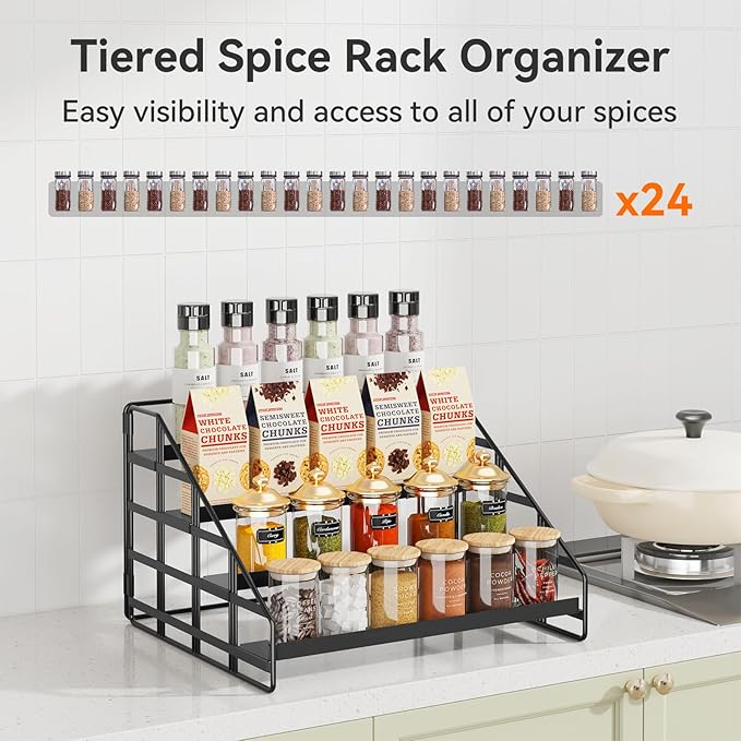 Bunoxea Spice Rack 4 Tier Kitchen Cabinet Organizer,Countertop Spice Rack,Tier Depth Adjustable Cabinet Shelf,Step Spice Organization Easy Visibility,Holds Seasoning and Condiments 2Pack - Image 8