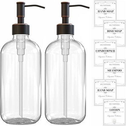 Sunrise Premium 2 Pack Clear Glass Soap Dispenser 16 OZ with Oil Rubbed Bronze Stainless Steel Pump, Hand and Dish Soap Dispenser Set for Bathroom and Kitchen Sink with 6 Waterproof Labels - Image 7