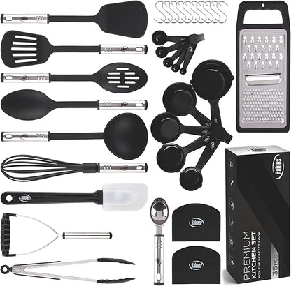 Kitchen Utensils Set 35 PCS Cooking Utensils Set, Nonstick and Heat Resistant Nylon Stainless Steel Silicone Spatula Set - Kitchen Gadgets Home Essentials Kitchen Accessories, Apartment Must Haves by Kaluns%C2%AE