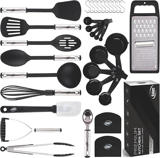 Kitchen Utensils Set 35 PCS Cooking Utensils Set, Nonstick and Heat Resistant Nylon Stainless Steel Silicone Spatula Set - Kitchen Gadgets Home Essentials Kitchen Accessories, Apartment Must Haves by Kaluns%C2%AE