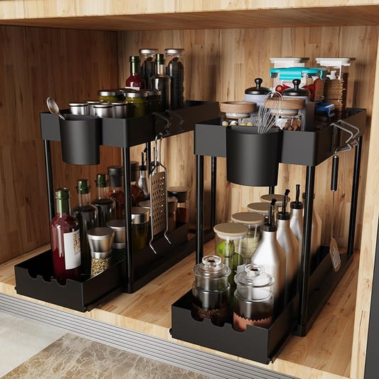 2 Pack Under Sink Organizers and Storage, 2-Tier Sliding Cabinet Organizer Drawer for Bathroom and Kitchen – Multi-Purpose Cabinet Organizer with Easy Pull-Out Design (Black) by Unknown