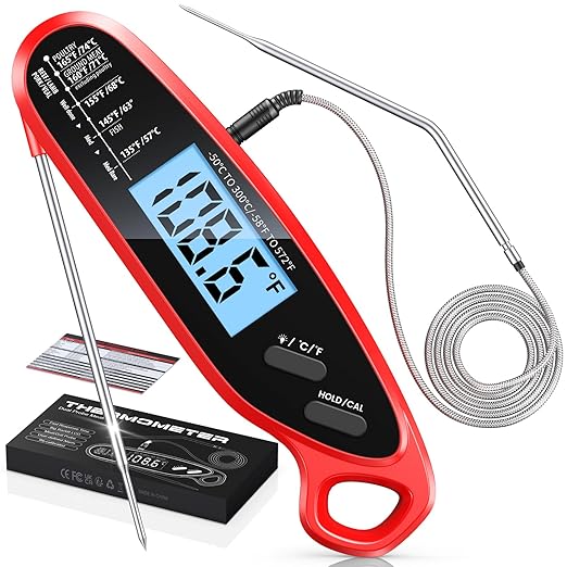 Instant Read Meat Thermometer Digital with Dual Probe, Food Thermometer for Cooking & Grilling, Large Backlit & Calibration, for Kitchen/Oven/Grill/Smoker/BBQ/Candy/Oil/Fry, Gifts for Mom & Dad by Vuwwey