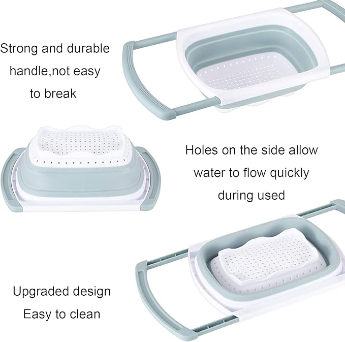 Colander Collapsible, Kitchen Strainer Colander, Collapsible Colander with Extendable Handles for Draining Veggies, Pasta,Fruit, Includes 6, 4 Quart Over the Sink Strainer Folding and 2 Quart Round - Image 8