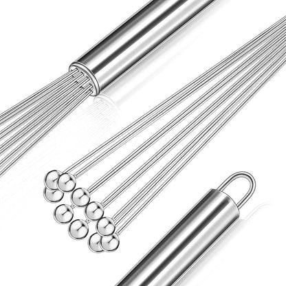 Patelai 2 Pieces Stainless Steel Ball Whisk Wire Egg Whisk Set Kitchen for Cooking, Blending, Whisking, Beating, Stirring(10 Inch and 12 Inch)