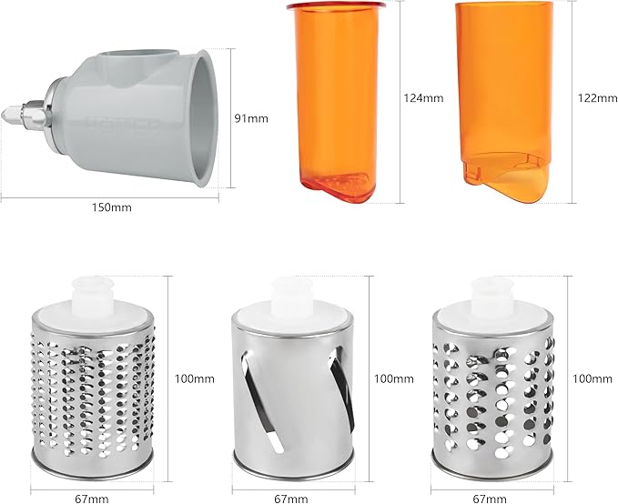 Slicer Shredder Attachment for Kitchenaid Stand Mixer, Cheese Grater Attachment, Vegetable Slicer Attachment, Food Processor Attachment for Kitchen Aid Stand Mixer with 3 Blades (Grey)