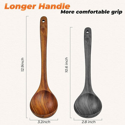 Wooden Ladle, Natural Acacia Wood Soup Spoons for Cooking, Serving, Stirring -12.9in Long, 2.5 oz Large Capacity- Premium Wooden Utensil Spoons for Mom, Wife Cooking Gifts