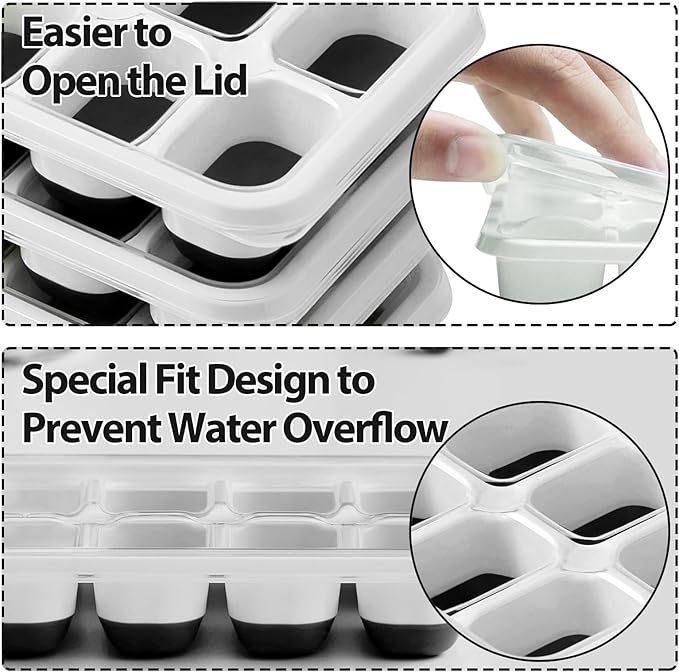 DOQAUS Ice Cube Tray with Lids - 4 Pack Stackable Silicone Ice Trays for Freezer, BPA & LFGB Safe, Easy Release for Kitchen, RV, Cocktail, Coffee, Soup & Food - Image 4