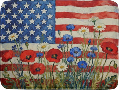 Patriotic American Flag Dish Drying Mat for Kitchen Counter 18x24 4th of July Red Blue White Floral Rustic Absorbent Reversible Microfiber Drying Mats Kitchen Countertop Protector Dishes Drainer Pad by Aytipun