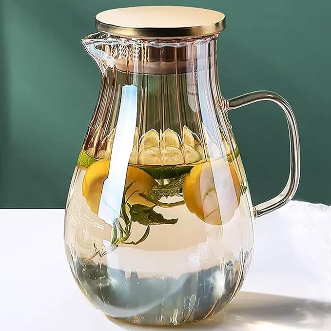Glass Pitcher With Lid Amber Round Water Carafe with handle and Spout for Homemade Beverage, Juice,Hot Coffee, Iced Tea and Milk （62oz） by AEFPOYMXU