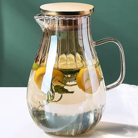 Glass Pitcher With Lid Amber Round Water Carafe with handle and Spout for Homemade Beverage, Juice,Hot Coffee, Iced Tea and Milk （62oz） by AEFPOYMXU