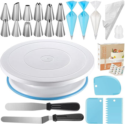 Kootek 71PCs Cake Decorating Kit, Baking Supplies Tools - Includes Cake Stand Turntable, 12 Icing Piping Tips Set, 2 Frosting Spatulas, 3 Scrapers, 50+2 Piping Bags, Coupler, Video Tutorial, Booklet by Kootek