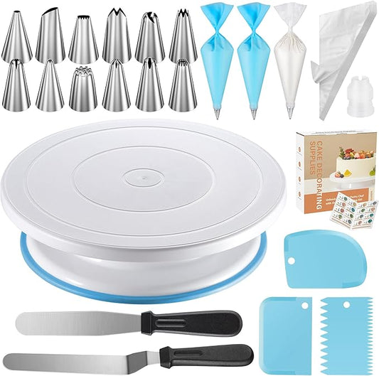 Kootek 71PCs Cake Decorating Kit, Baking Supplies Tools - Includes Cake Stand Turntable, 12 Icing Piping Tips Set, 2 Frosting Spatulas, 3 Scrapers, 50+2 Piping Bags, Coupler, Video Tutorial, Booklet by Kootek