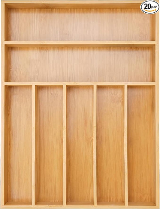 Besilord Silverware Organizer Kitchen Drawer Organizer Utensil Organizer Bamboo Silverware Holder Cutlery Organizer in Drawer Flatware Organizer Tray(7 slots, Natural by Besilord