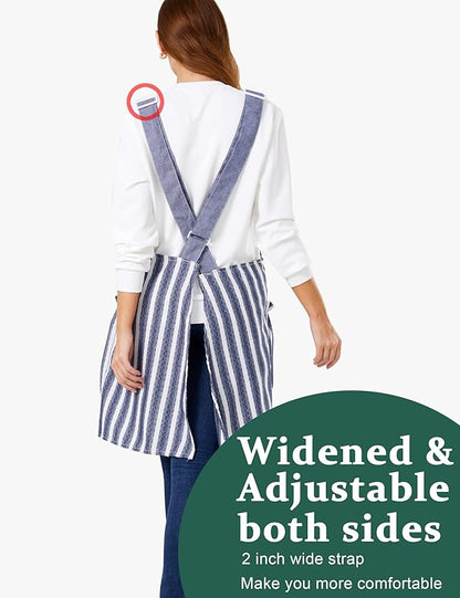 Cozy Adjustable Cross Back Aprons for Women with Pockets Cotton Linen Cooking Kitchen Baking