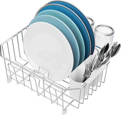 GSlife Mini in Sink Dish Drying Rack - Stainless Steel Small Dish Drainer for RV Kitchen Apartment Sink, 9.5" W x 13.4" L, White Utensil Holder by GSlife