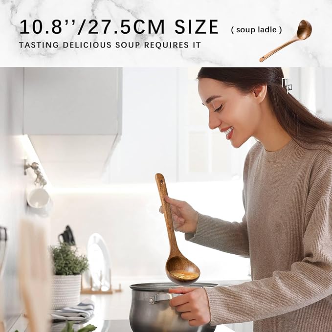 Wooden Spoons for Cooking, Nonstick Cooking Utensil Set with 5 Piece Acacia Wooden Spatulas and Spoons for Cooking, Terrific for Everyday Kitchen Tasks - Image 3