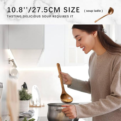 Wooden Spoons for Cooking, Nonstick Cooking Utensil Set with 5 Piece Acacia Wooden Spatulas and Spoons for Cooking, Terrific for Everyday Kitchen Tasks - Image 3