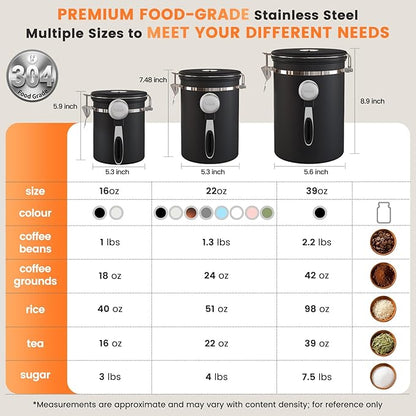Veken Coffee Canister with Window,Airtight Stainless Steel Pantry Container,Home Kitchen Food Storage Organizers for Ground,Beans,Espresso,Rice,Tea,Sugar,Cereal, Decor,Bar Accessories,Gifts,22OZ,Black - Image 3