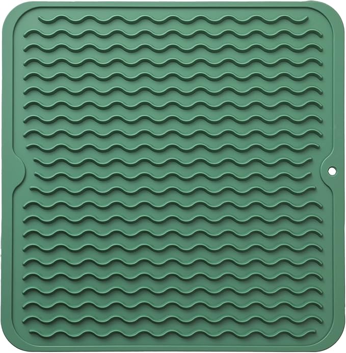 MicoYang Silicone Dish Drying Mat for Multiple Usage,Easy clean,Eco-friendly,Heat-resistant Silicone Mat for Kitchen Counter or Sink,Refrigerator or Drawer liner Green M 12 inches x 12 inches by MicoYang