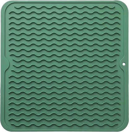 MicoYang Silicone Dish Drying Mat for Multiple Usage,Easy clean,Eco-friendly,Heat-resistant Silicone Mat for Kitchen Counter or Sink,Refrigerator or Drawer liner Green M 12 inches x 12 inches by MicoYang