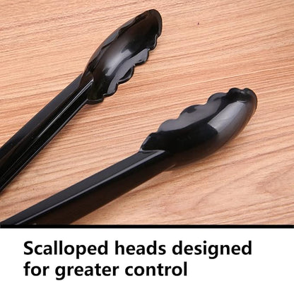 Plastic Tongs for Kitchen, Disposable Utensils Set, 12 Pieces, 9 Inch Heavy Duty Scalloped Salad Serving Tongs, Food Safe Material, Perfect for Buffets and BBQ (12, Black) - Image 3