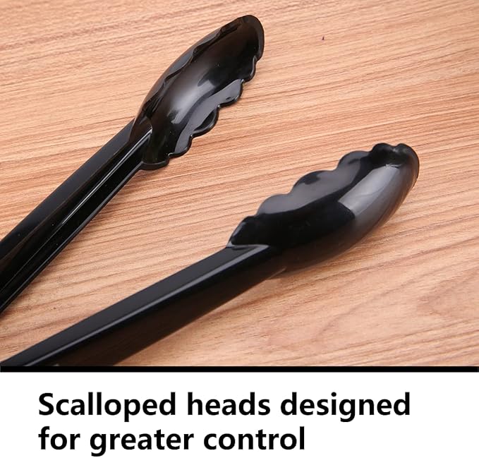 40 Pieces Plastic Salad Tongs, Black Kitchen Serving Tongs, 9 Inch Disposable Utensils Set, Heavy Duty Scalloped, Perfect for Buffets and BBQ, Food Safe Material - Image 3
