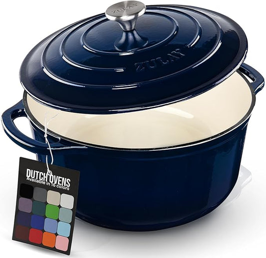 Zulay Kitchen 6 Quart Enameled Cast Iron Dutch Oven Pot with Lid – Premium Durability & Oven Safe up to 500°F – Heavy Duty Cookware Perfect for Bread Baking, Stews, Braising & Roasting - Lapis Lazuli by ZulayKitchen