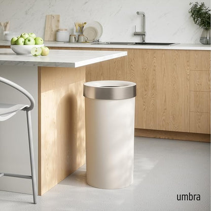 Umbra Vento Kitchen Trash Can – Large 16 Gal (62 L) Open Top Garbage Can for Home & Office – Modern Clean Design, Sand