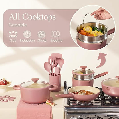 CAROTE 21pcs Cookware Set Nonstick Pots and Pans Set, Ceramic Cookware Set Induction Cookware, Non toxic Healthy Non Stick Kitchen Cooking Set, PFAS PTFE Free - Image 7