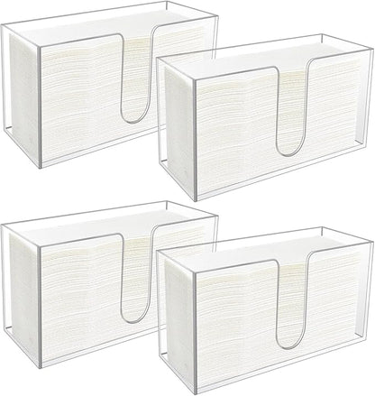 4 Pack Acrylic Paper Towel Holder, Countertop Napkin Dispenser for C-Fold, Multi-Fold & Trifold Paper Towels, 5mm Transparent Acrylic for Kitchen, Bathroom & Restaurant (4)