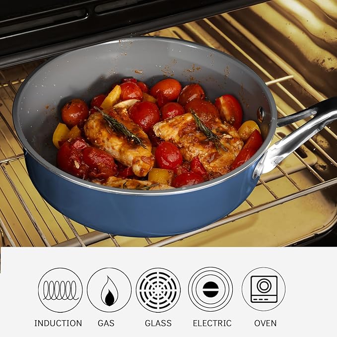 10-Inch Ceramic Non-Stick Cookware Set, 8-in-1 Multifunctional Cookware, Interior & Exterior Ceramic Coating, PFAS/PTFE/PFOA-Free, Compatible with All Stovetops， Oven-Safe up to 450°F