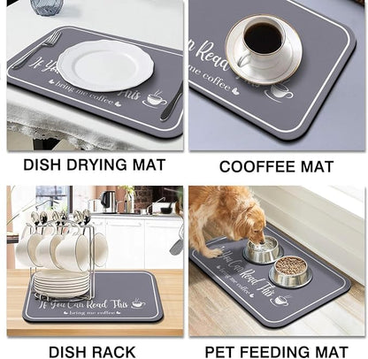 Coffee Bar Mat for Countertops 19inx12in,Absorbent Hide Stain Anti-Slip Cafe Bar Accessories Fit Under Coffee Machine Mat,dish drying mats for kitchen