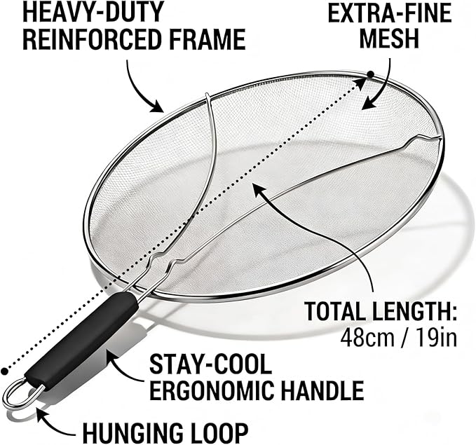 Splatter Screen for Frying Pan 13 Inch - Stainless Steel Grease Splatter Guard - Oil Splash Guard & Fine Mesh Cover for Cooking Bacon, Fried Chicken & Popcorn - Image 2