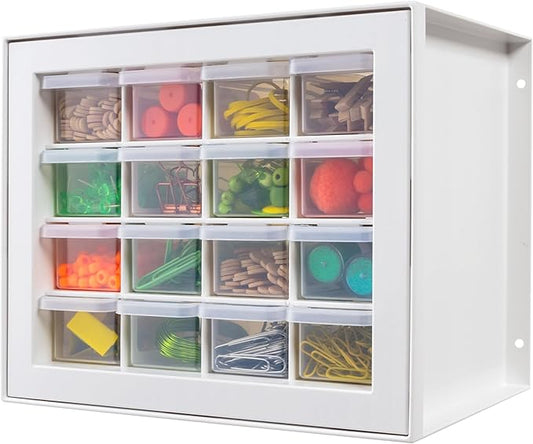 IRIS USA Small Plastic Storage Drawers, 16-Drawer Organizer, Made in USA, Stackable Teacher Toolbox for Crafts, Art Supplies, Nuts, Bolts, Building Bricks, Drink Mix & Water Flavor Packets – White