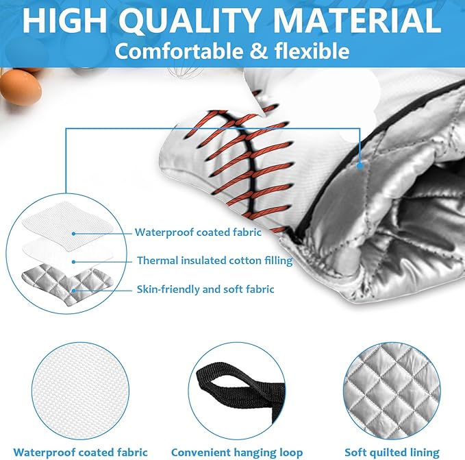 Baseball Oven Mitts and Pot Holders Sets Heat Resistant 4Pcs Potholders Oven Gloves Hot Pads for Kitchen Baking Cooking Grilling BBQ