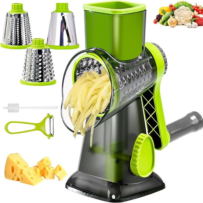 Cheese Grater with Handle, Multifunctional Manual Rotary Cheese Grater - Cheese Shredder Easily Chop Carrots, Potatoes, Vegetables and Fruits and Easy to Clean by Eleko+Meyar