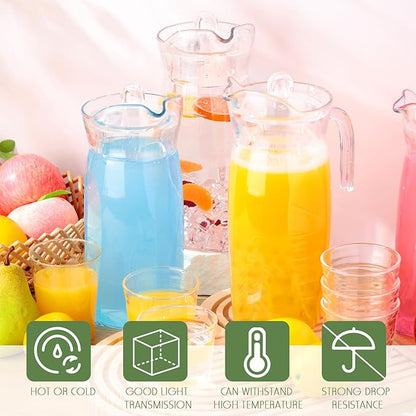 Didaey 4 Pcs Acrylic Water Pitcher with Lid, Spout Handle Clear Plastic Pitcher Heat Resistant Carafe Unbreakable Beverage Container Fridge Jug for Juice Ice Tea Sangria Lemonade(44 oz,Diamond)