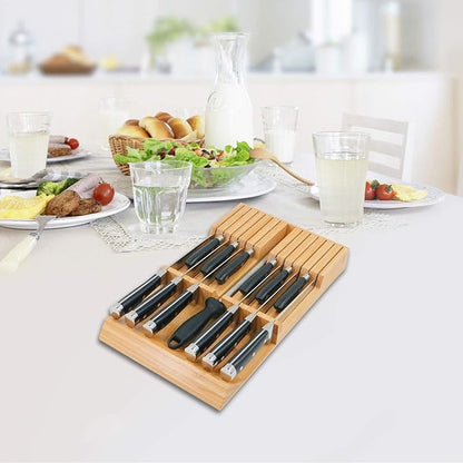 Utoplike in-Drawer Knife Block Bamboo Kitchen Knife Drawer Organizer, Handle Steak Knife Holder Without Knife, Fit for 12 Knives and 1 Sharpening Steel (Knives Not Included) - Image 7