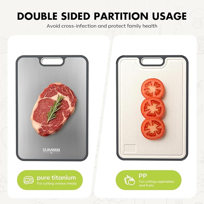 Sumzzz Titanium Cutting Board for Kitchen, Cutting Board Double Sided Food Grade, Pure Titanium/PP, Easy to Clean Large Size 16”×10” - Image 4