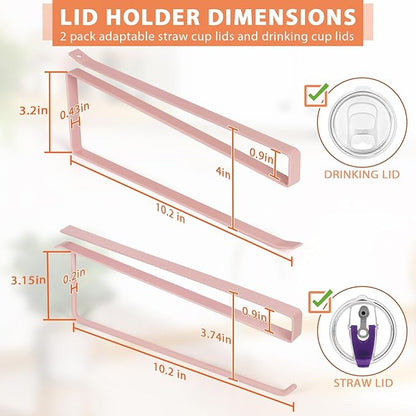2 Pack Tumbler Lid Organizer, Horizontal Tumbler Lid Storage Hook Up to 20 Lids, Space Saving Cup Lid Holder Under Cabinet Tumbler Lid Hook for Kitchen Organizer, Paper Towel Hanger(Round&Flat, Pink) - Image 3